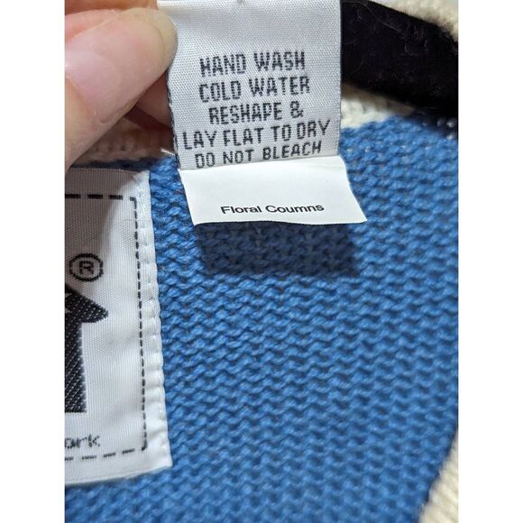 Storybook Knits Ladies Blue Cream Beaded Pearl Button Front Cardigan Sweater S - Picture 7 of 7